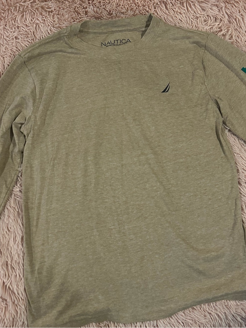 Nautica Kids tan Long-Sleeve Crew Neck Shirt size Medium (10/12).